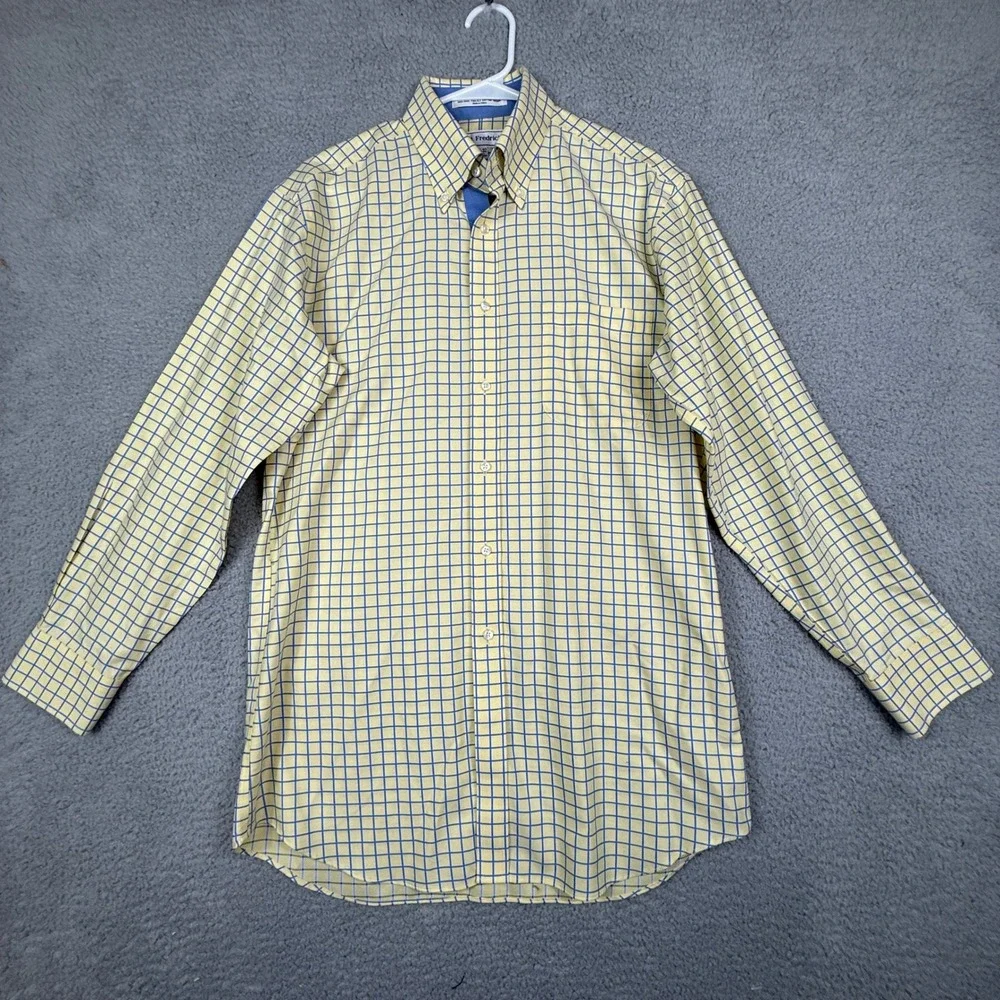 Paul Fredrick Mens Slim Fit Yellow Blue Check Plaid Long Sleeve Shirt‎ 15.5-32